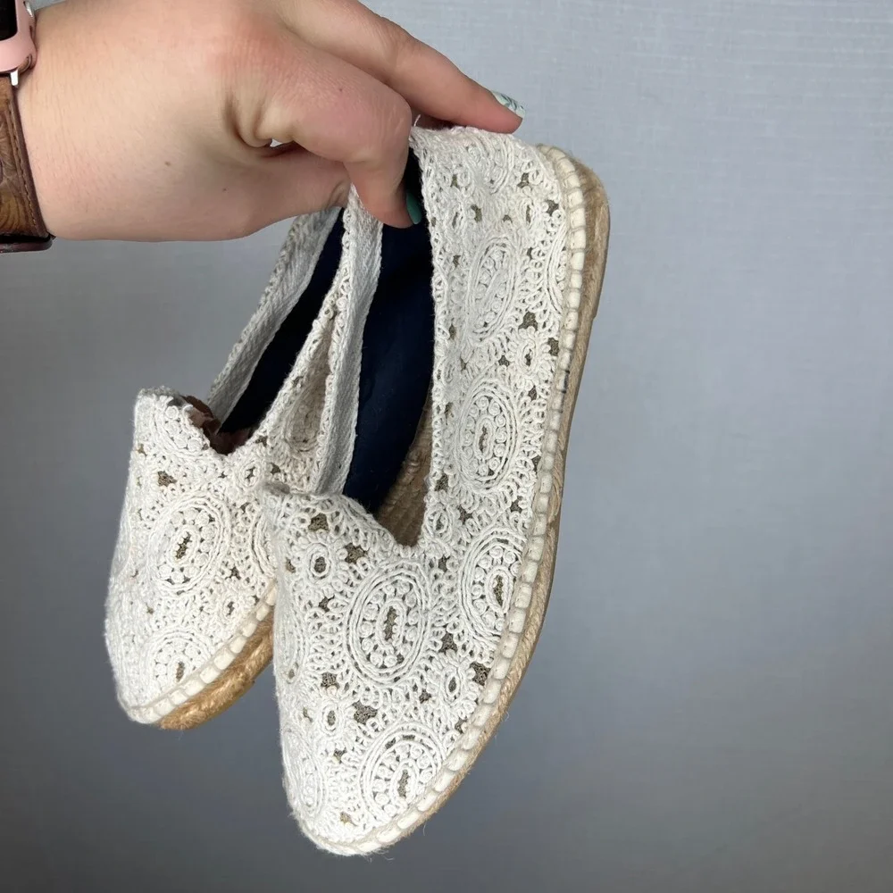 Manebi Hamptons Crochet Lace Espadrilles Cream‎ Off White Made in Spain EU 36